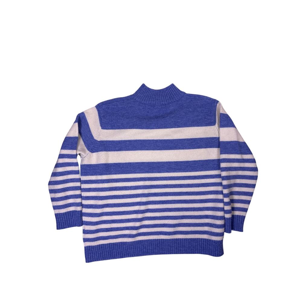 Womens Large Blue Striped Sweater Button Shoulder Old Money Minimalist Knit - Picture 4 of 5
